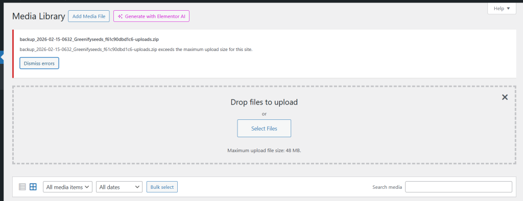How to increase maximum file upload size in WordPress error screen.