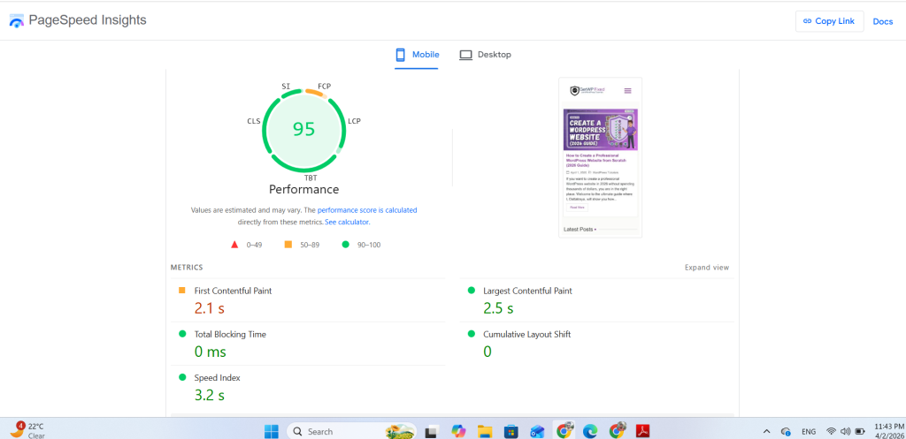 Page Speed Insight Results