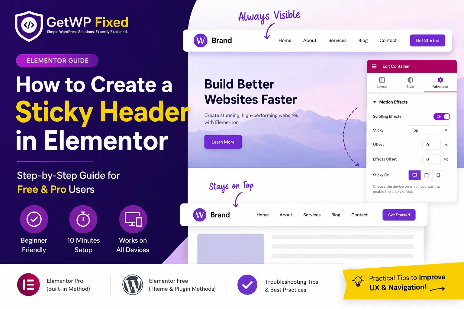 How to create Sticky Header in Elementor